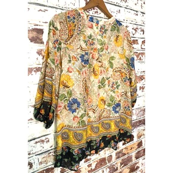 Anthropologie Fig & Flower Plus Size Flowing 3/4 Border Printed Sleeve Blouse - Picture 12 of 13